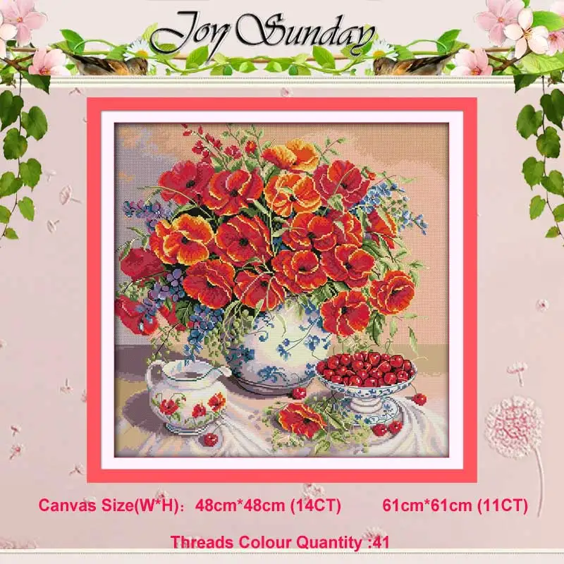 Cross Stitch Kit Rose Orchid Lily Tulip Poppy flower vase 11CT 14CT Cross Stitch Sets DIY Cross-stitch Kits Embroidery Needlework Home Decor