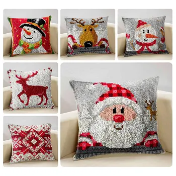 

Merry Christmas Carpet Embroidery Fits Foamiran Latch Hook Rug Kits Needlework Set with Latch Hook Pillow Do It Yourself Rugs G