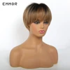 EMMOR Short Straight Ash Ombre Brown Layered Hair with Black Root for Women Heat Resistant Natural Synthetic Wigs with Bangs ► Photo 3/6