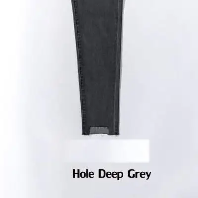 Skinny Women Jeans Pencil Pants Plus Size 3xl Mom Jeans Capri Jeans Leggings Denim Black Grey Blue Trousers Stretch Jeans Pants - Цвет: hole deep grey