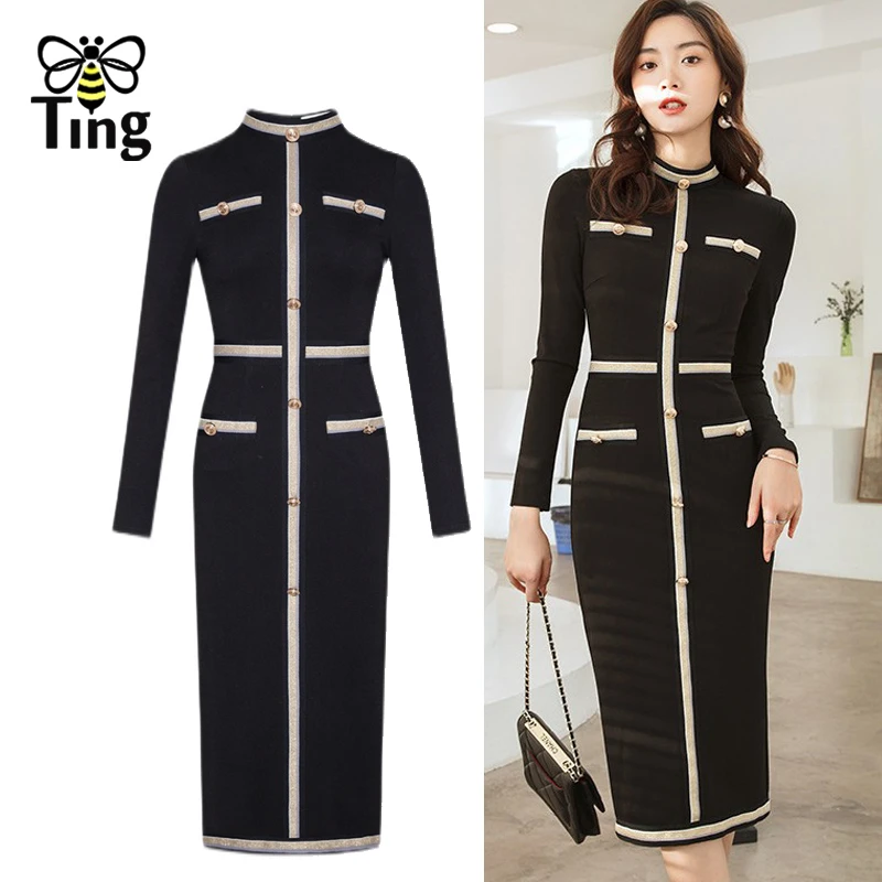 Tingfly vestido ajustado Vintage hasta la rodilla para mujer, elegante con botones, ropa de sport elegante para primavera y otoño|Vestidos| - AliExpress