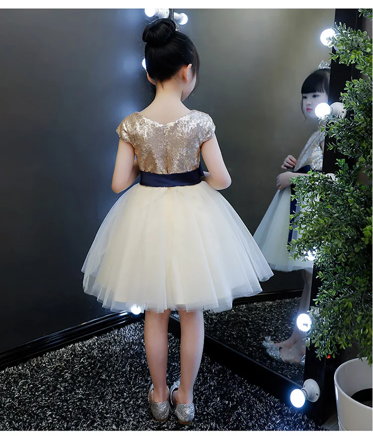 Платье для девочек для свадебной вечеринки; элегантное платье принцессы с блестками и золотыми кружевами; рождественское платье; Пышное Платье; одежда для маленьких девочек
