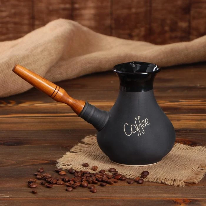 Турка &quotCoffee&quot чёрная с деревянной ручкой 0.65 л 5284391 | Дом и сад
