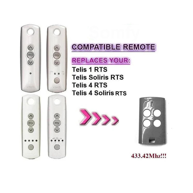 

FOR Telis 4 RTS, Telis 4 Soliris RTS compatible garage door remote control 433.92mhz