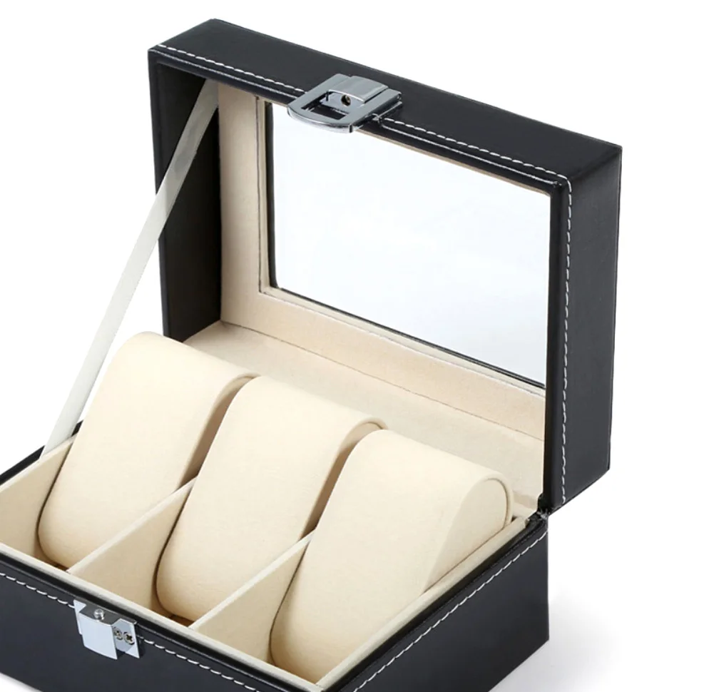Коробка для часов, чехол для хранения из искусственной кожи, подарочные коробки для демонстрации ювелирных изделий, высококачественный Органайзер из искусственной кожи, 3 слота, сетчатые часы Caja de rel