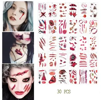 

Halloween Party Decoration Zombie Scars Tattoos with Fake Blood Gel Fake Teeth Halloween Props Wound Scary Blood Injury Sticker