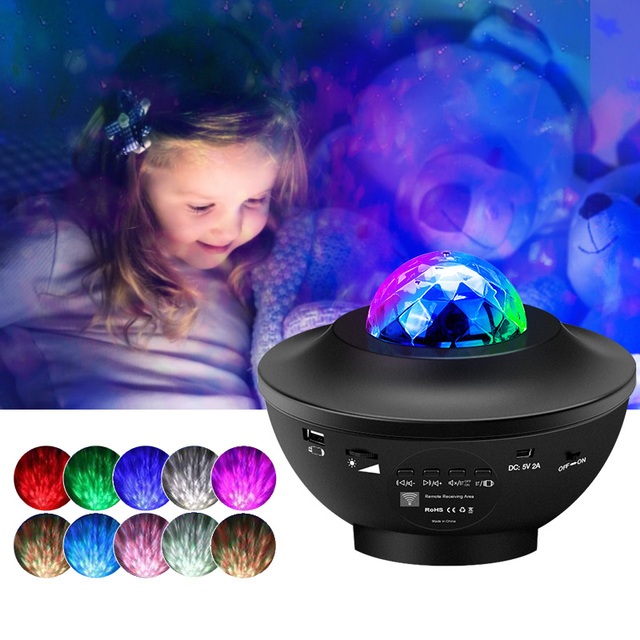 USB Ocean Wave Night Light Galaxy Projector Starry Sky Children Christmas Gifts Home Room Decoration Music Bluetooth Speaker