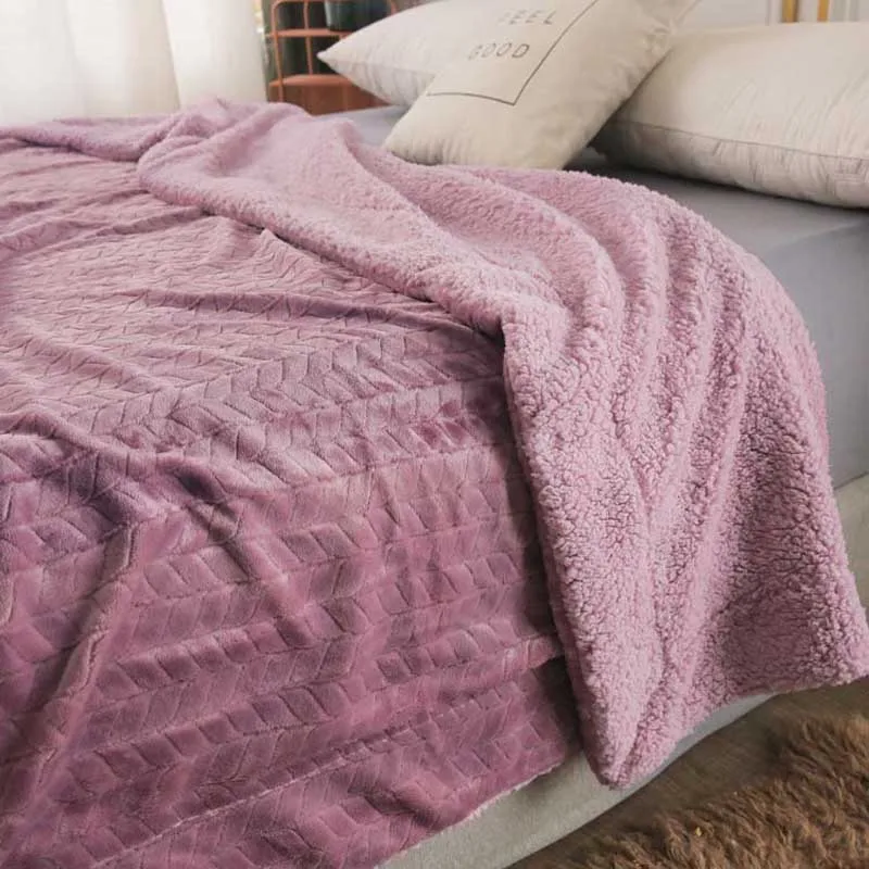 Утолщенная 2 Слои коралловый флис покрывало на кровать диван теплый фланелевый плед для одного двуспальная кровать зимний набор постельного белья Стёганое одеяло - Цвет: purple