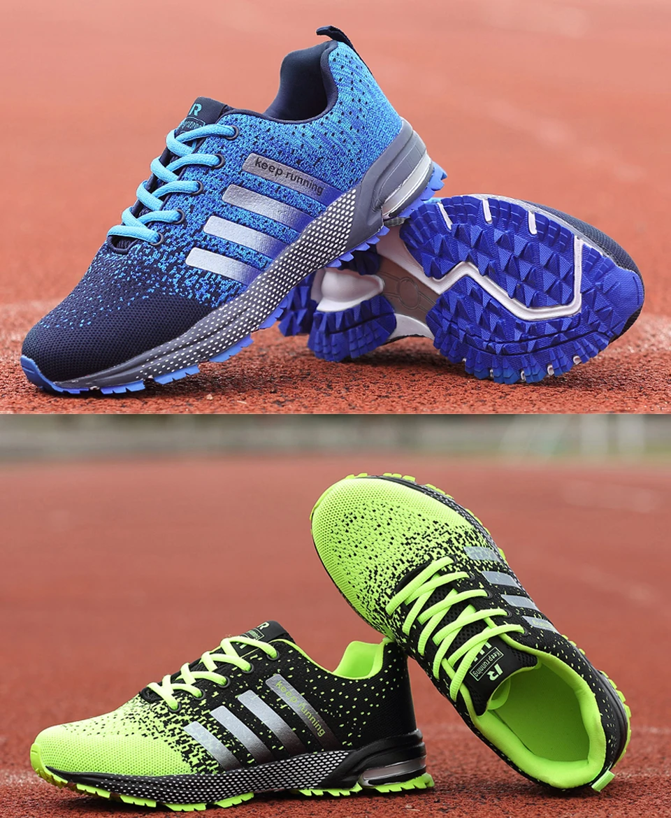 2021 Big Size Green Breathable Cheap Running Shoes Men Weaving Red Outdoor Marathon Sneakers Lightweight  Men Sport Shoes