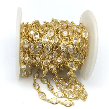 

5x7mm Oval White Zircon Connector Rosary Chains,Faceted Cubic Zircon Crystal Chains,CZ Necklaces Jewelry Findings,zirconita