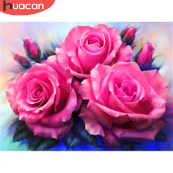 

HUACAN Diamond Painting Rose Cross Stitch Diamond Embroidery Flower Pictures Of Rhinestones Needlework Home Decor