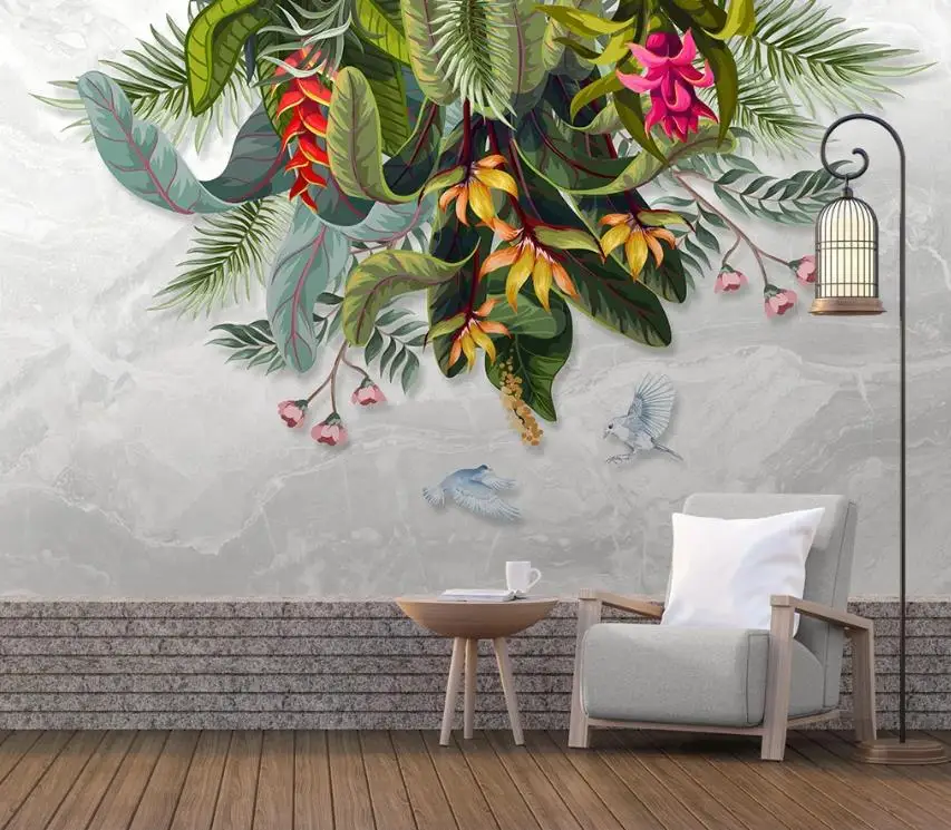 

3D-обои с тропическими растениями, мраморными рисунками