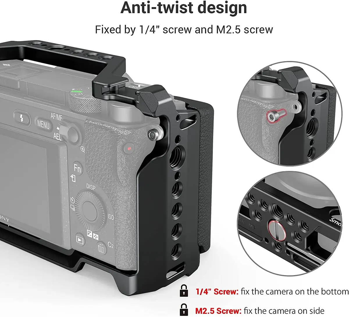 SmallRig DSLR A6400 Camera Cage with Silicone Handle Handgrip & Cold Shoe ,Case Rig Set for Sony A6100 / A6300/ A6400 -3164 — view 5