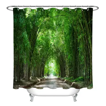 

Green Bamboo Scene Forest Path Waterproof Fabric Shower Curtain Bathroom Decor