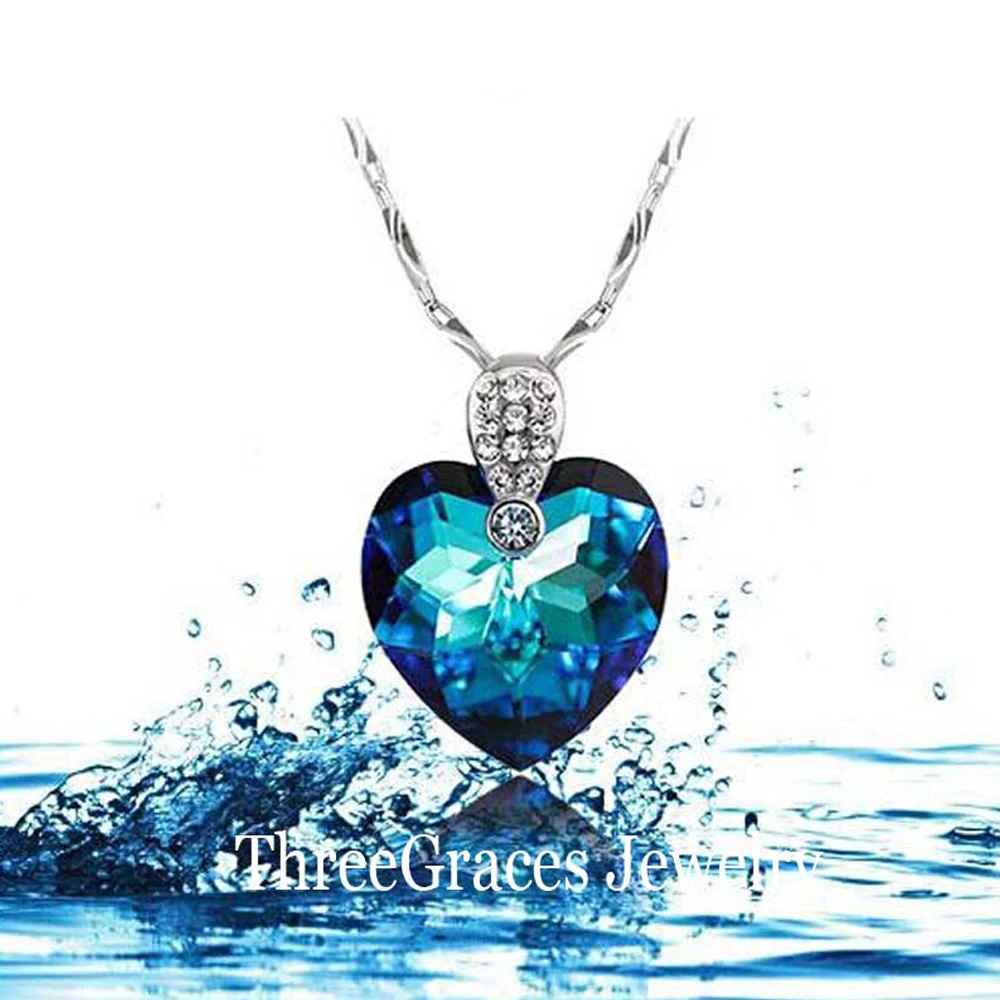 Женское ожерелье с подвеской ThreeGraces из стерлингового серебра 925 пробы синим