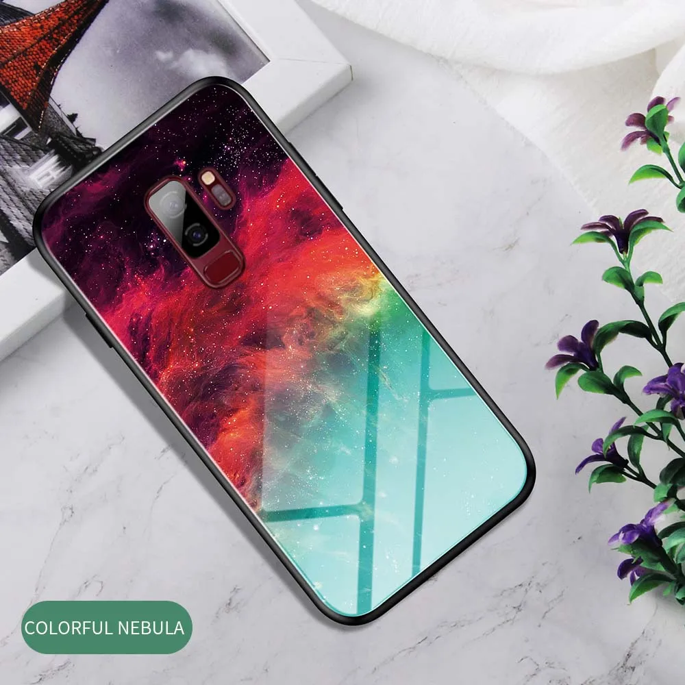 Чехол Heyytle из закаленного стекла с градиентом для samsung Galaxy S9 S10 Plus A70 A50, чехол с рисунком звездного неба для Note 9 A60 - Цвет: Colorful Nebule