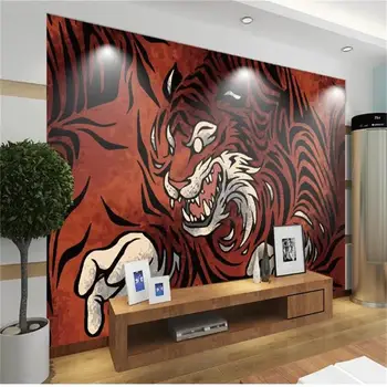 

custom living room 3d photo wallpaper mural tiger retro orange 3d picture sofa TV backdrop non-woven wallpaper for wall 3d