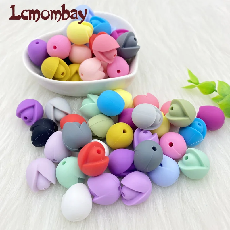 30 개/몫 실리콘 구슬 Teething 구슬 로터스  Teether 식품 학년 씹는 목걸이 팔찌 팔찌 쥬얼리 만들기