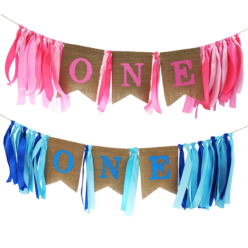 Для маленьких девочек и мальчиков Бантинг baby Shower вечерние ленты украшения один первый флажок на день рождения