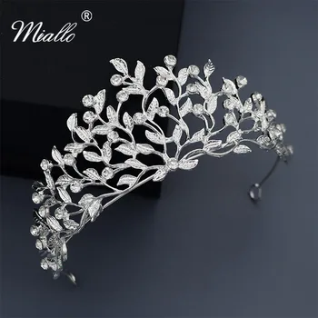 

Miallo Leaves Austrian Crystal Wedding Tiaras and Crowns Women Headpieces Queen Princess Crown Bridal Hair Jewelry