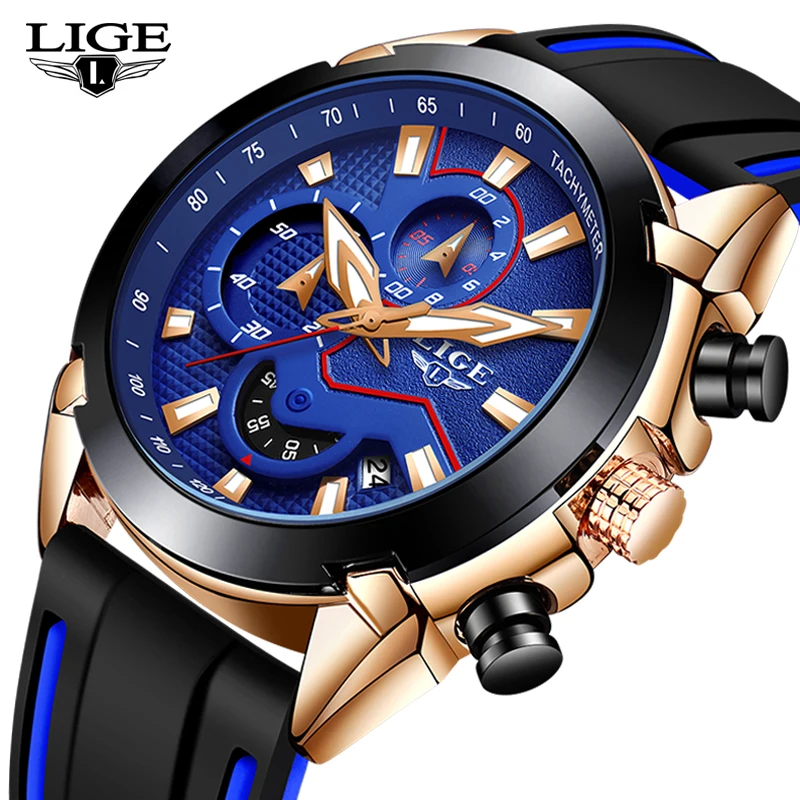 Relogio Masculino LIGE новые модные мужские часы с силиконовым ремешком лучший бренд класса люкс водонепроницаемый спортивный хронограф кварцевые часы для мужчин