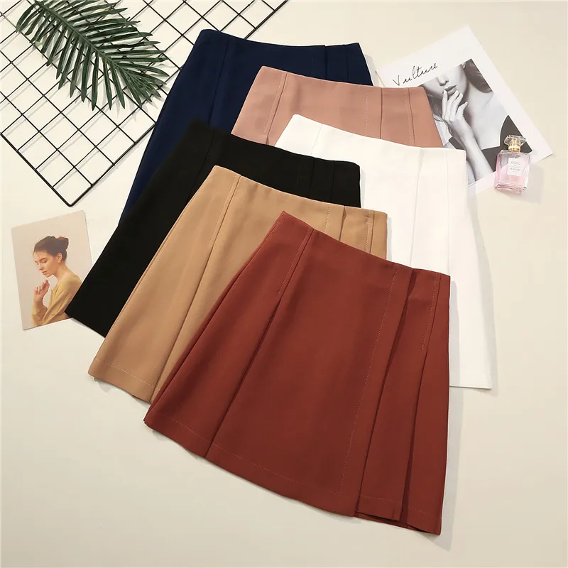 

Women High Waist Cosplay Skirts Pleated 2020 Winter Autumn Solid A Line sailor Skirts OL Japanese school Office Mini Skirts