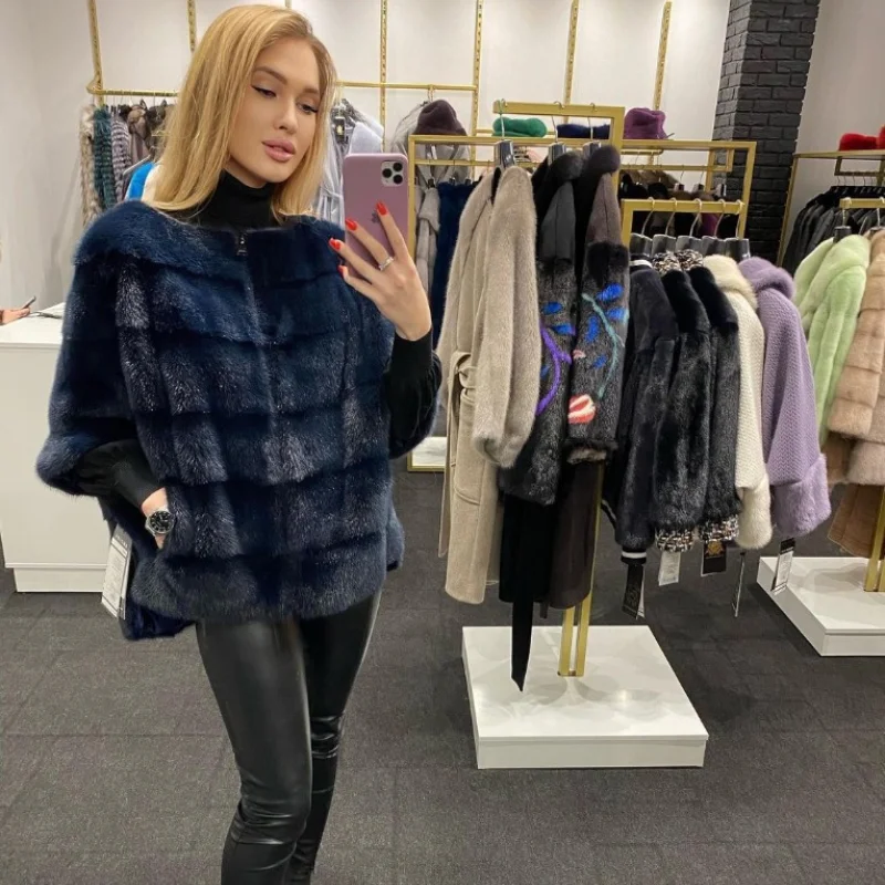 FURSARCAR 2021 Brand New Real Mink Fur Jacket Natural Mink Fur Coat Silm Female Top Fashion Thick Warm Winter Women Overcoat