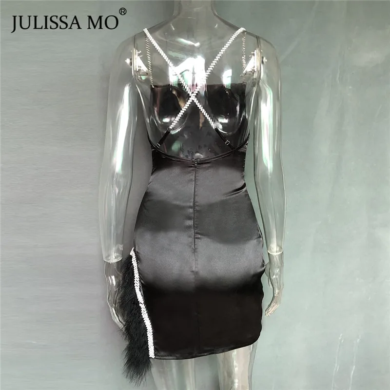 Julissa mo бриллиантовые перья сексуальные вечерние платья женские с открытой спиной облегающие летние платья элегантные женские короткие платья для ночного клуба Vestidos