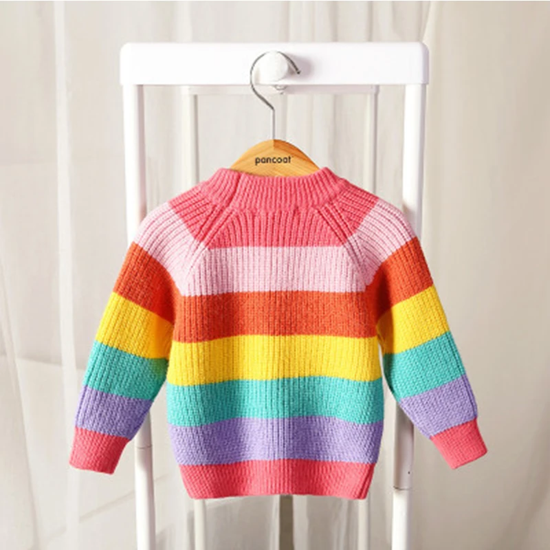 Baby Sweater Детский Зимний вязаный свитер в Радужном стиле; Новое поступление; детский Модный пуловер в полоску с длинными рукавами и круглым вырезом для девочек; мягкий свитер - Цвет: Baby Sweater