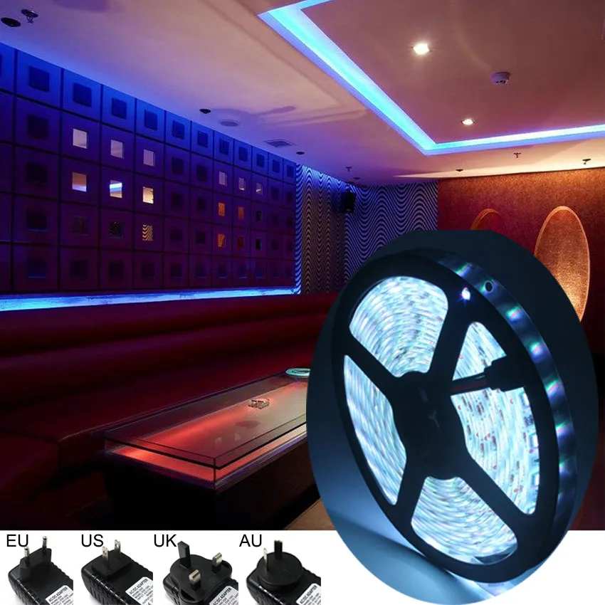 RGB LED Tape Strip Lights 5050 2835 60leds/m Flexible Lamp Tira Ribbon Diode Waterproof Controller 12V Adapter Set for Kitchen