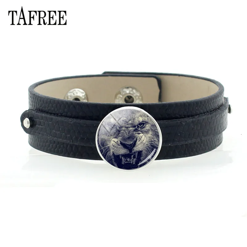 TAFREE Ручной работы 18 мм Стекло изображение Cabochon животных Тигр браслет мужской черный pu кожаный, с кнопкой браслеты ювелирные изделия CN457