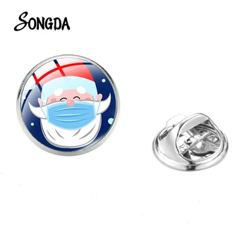 

Christmas Series Lapel Pins Badges Santa Claus Elk Snowman Cartoon Pattern Glass Cabochon Brooches Backpack Hat Coat Accessories