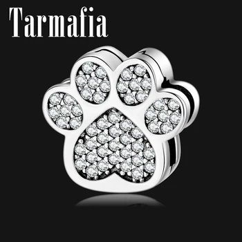 

Sparkling Zircon Cute Cat Paw Print Clips Charm 925 Sterling Silver Clip Beads Jewelry Making fit Original Reflexions Bracelets