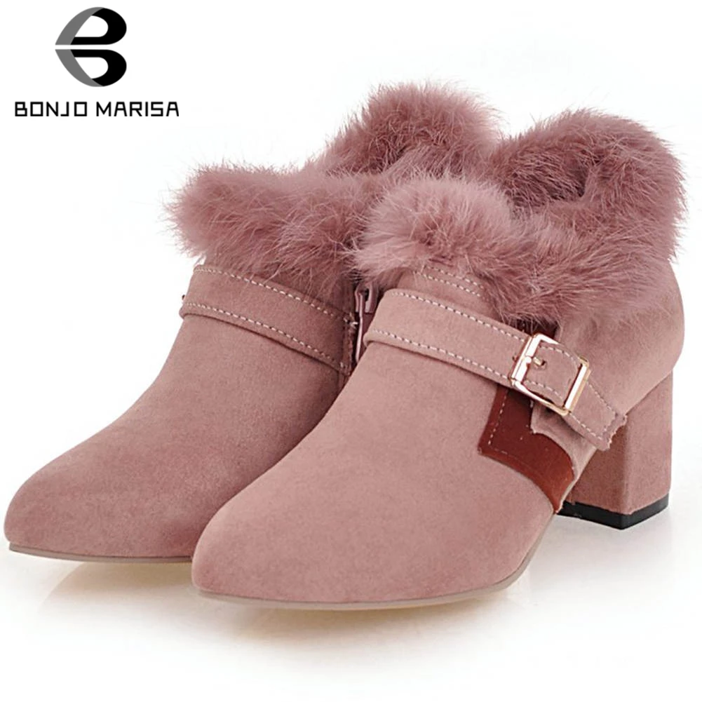 

BONJOMARISA New Big Size 33-43 Autumn Elegant Faux Fur Booties Ladies Fashion Date Ankle Boots Women 2019 High Heels Shoes Woman