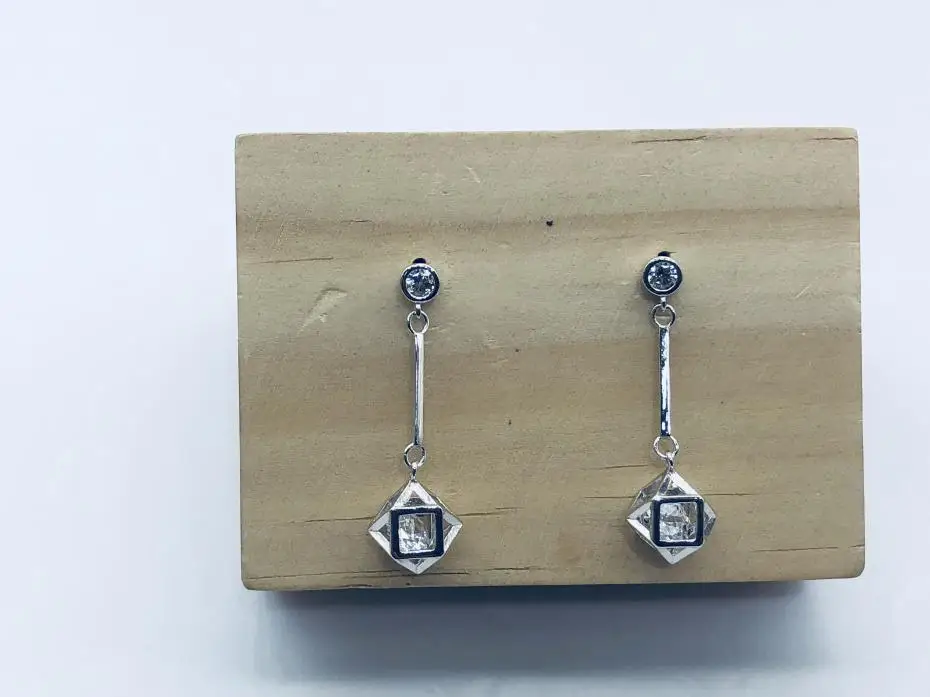 Серьги гвоздики из чистого серебра S925 пробы для девочек прямоугольные и
