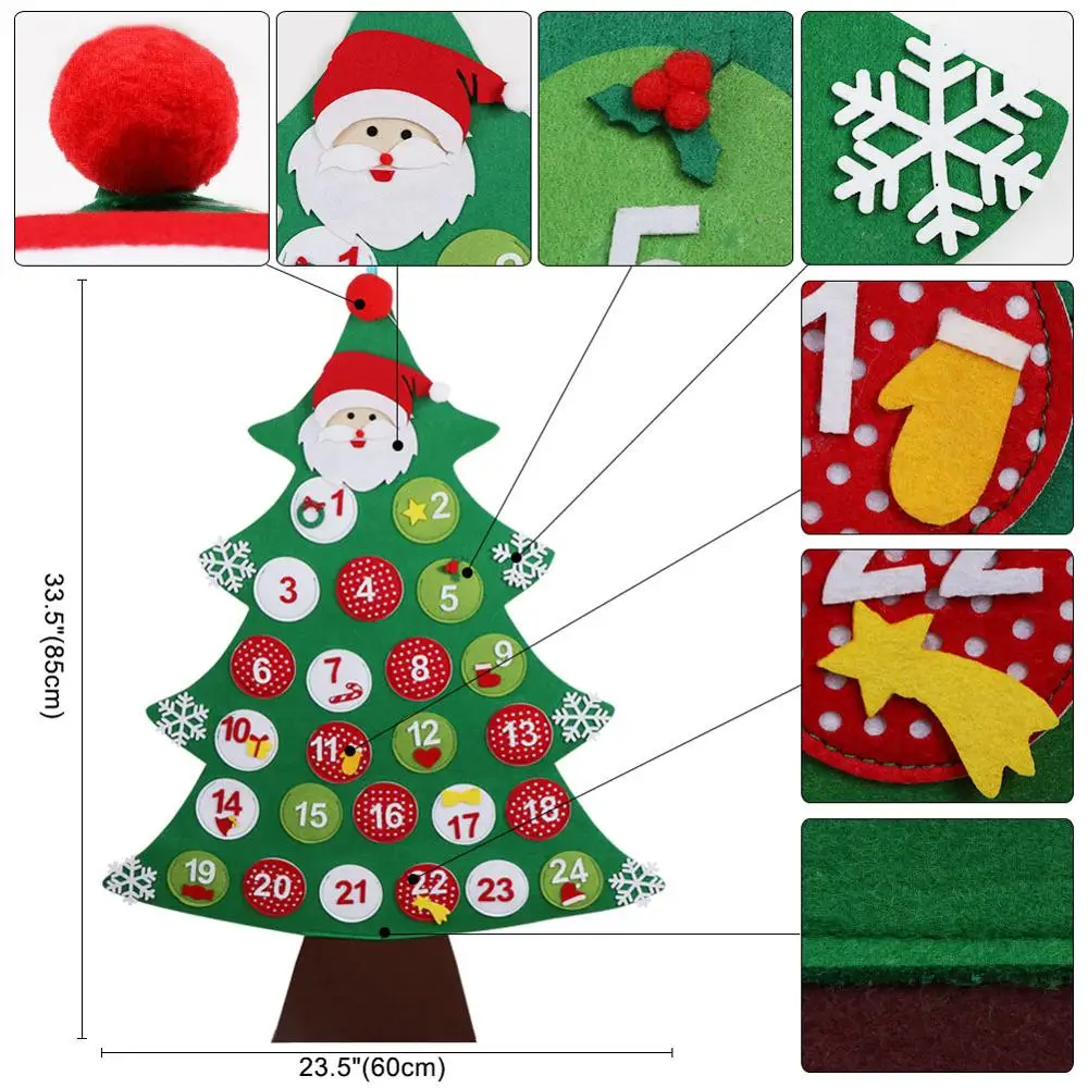 Tree Calendar OurWarm Дети DIY Войлок Рождественская елка с орнаментом Дети год подарки на Рождество дверь Настенный декор - Цвет: Tree Calendar