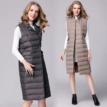 

Winter Fashion Slim Fit Women's Medium Long Down Jacket Solid Color Vest Double Grain Buckle Casual Waistcoat