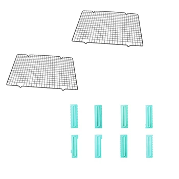 

2Pcs/Set Nonstick Metal Cake Cooling Rack Grid Net Baking Tray with 8Pcs Different Style Baking Fondant Cake Scraper