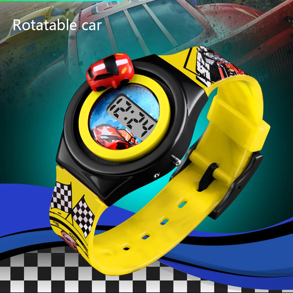 Детские часы для мальчиков с мультяшным гоночным автомобилем, детские часы, модные цифровые электронные часы, роскошные модные