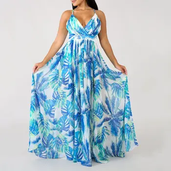 

Sundress Summer Women Backless Chiffon Maxi Dress off Sleeve Hlater Boho Beach Dress Party Robes Long Dress Vestidos Female