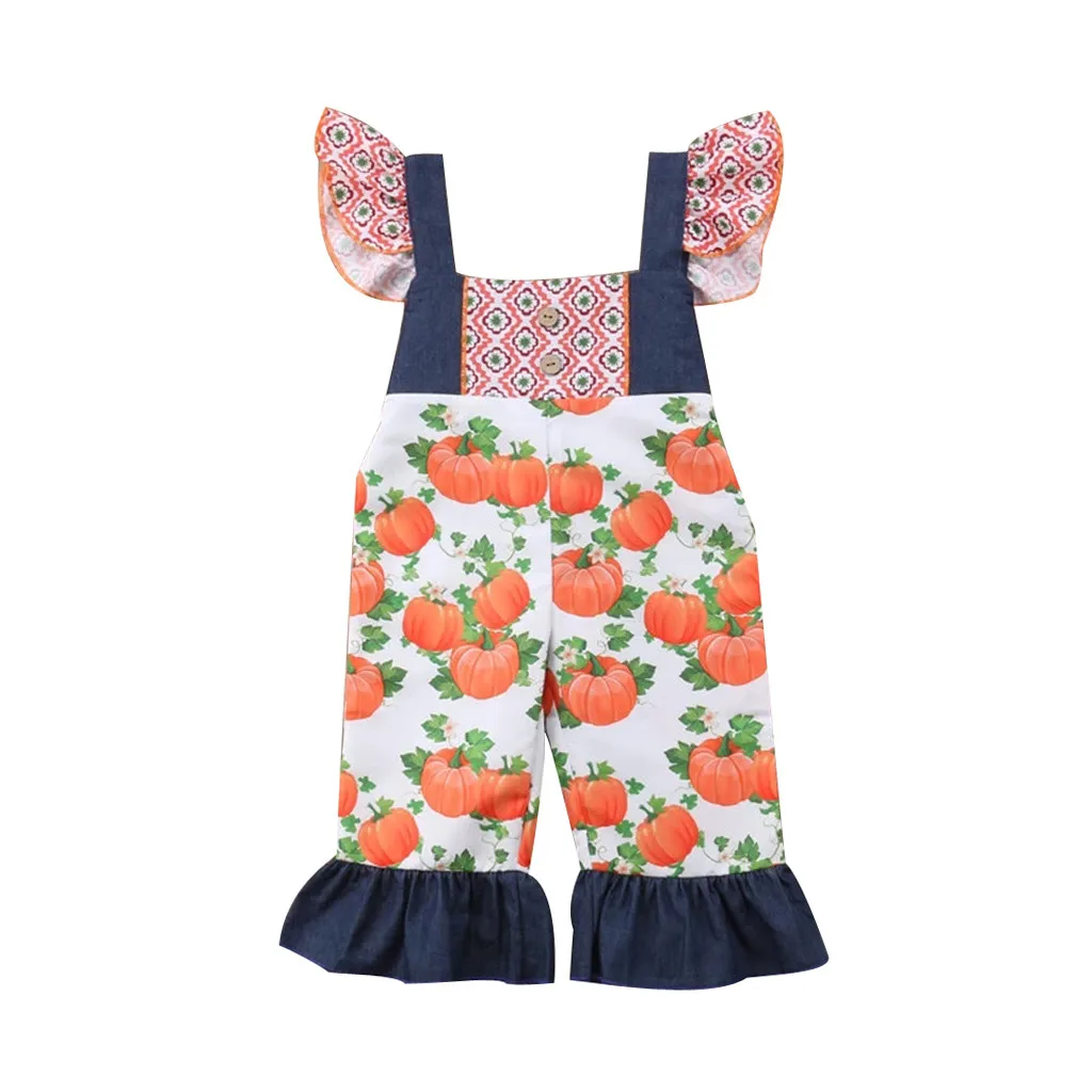 

Summer Newborn Toddler Baby Kids Girls clothes Fly Sleeved Halloween Pumpkin Printed Overall jumpsuit Sister Clothes#p4