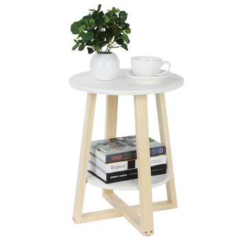 

2-Tier round end table side table couch table with Shelf solid wood end table for home bedroom living room