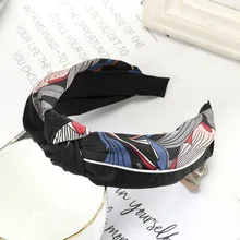 Haimekang חדש רטרו הדפסת סרט אקססורי לשיער כפול צלב סעיף ראש חישוק מסוקס רחב אופנה נשי כיסוי ראש(China)