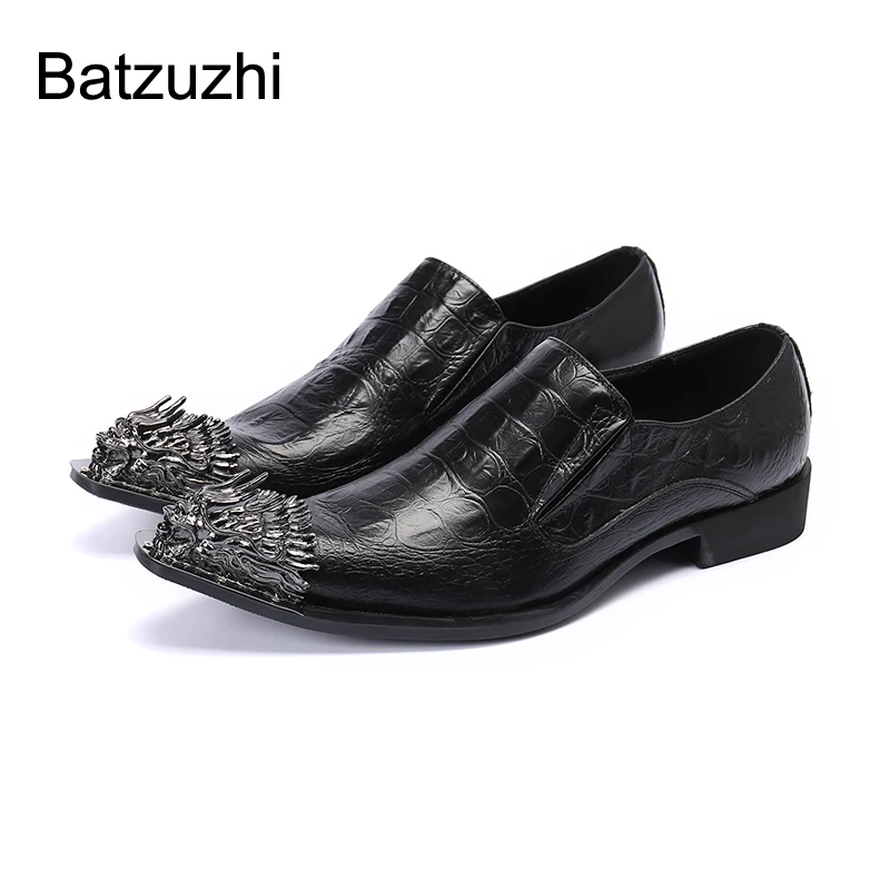 

Batzuzhi Fshion Men Dress Shoes Leather Pointed Iron Toe Black Genuine Leather Business Shoes Men Chaussures Hommes, US6-US12