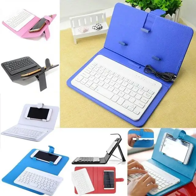 $US $9.70 4.5-6.8inch Portable PU Leather Wireless Keyboard Case for iPhone Protective Mobile Phone with Blue