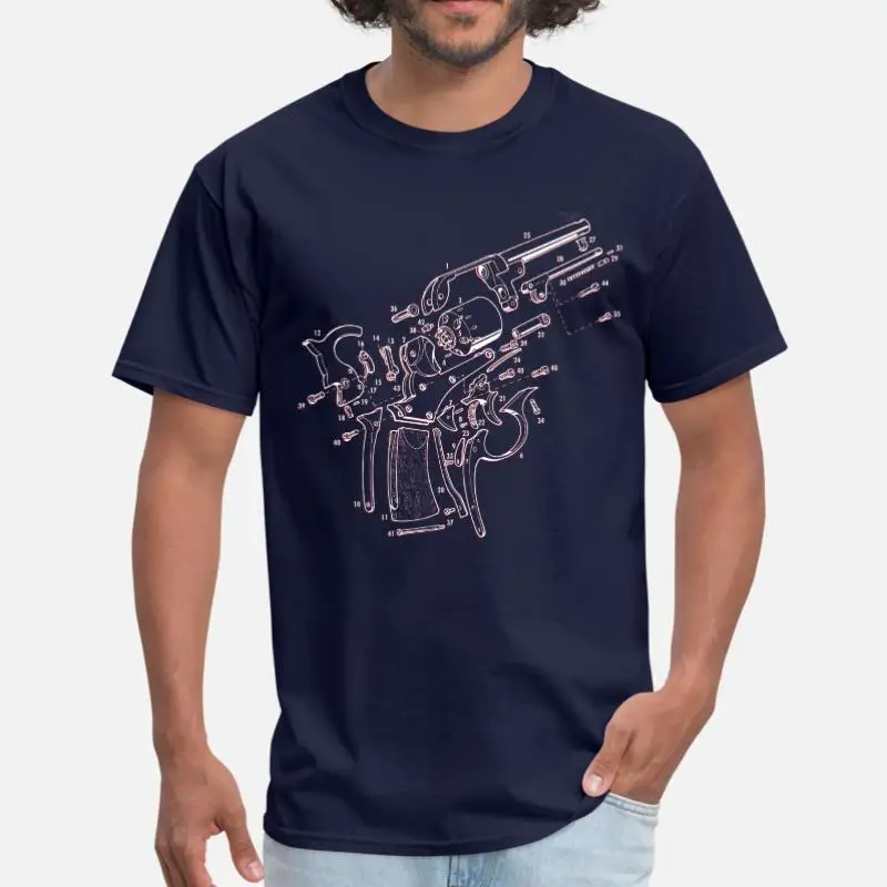 Men-Navy Blue Дизайн Colt пистолет лакированная пистолет чертежи Pro пистолет футболка с круглым вырезом и буквенным Мужская футболка размера плюс S-5xl Одежда высшего качества - Цвет: Men-Navy Blue