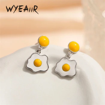 

WYEAIIR 925 Sterling Silver Cute Mini Poached Egg Creative Fresh Female Dangle Earrings