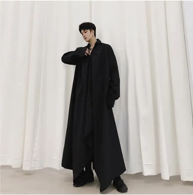 2019One size! Японское ленивое женское шифоновое свободное лоскутное платье с длинным рукавом с поясом на талии нерегулярная ветровка с длинными рукавами тонкая секционная Однотонная рубашка