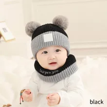 2pcs Unisex Child Beanies Cap Set Kids Winter Wool Hats Scarf For Baby Boys Girls Beanie Cap Scarf Set Winter Warm Suit Set