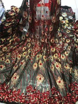 

Popular lady dress material French net lace fabric African mesh cloth with sequins for sewing VRN267(5yards/lot) multi color